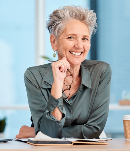 Woman smiling in the dental chair